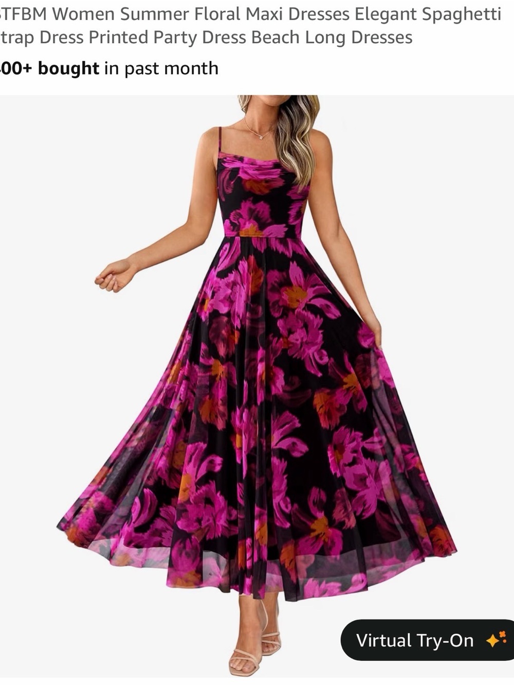 Spaghetti-Strap Floral Maxi Dress in Pink and Black